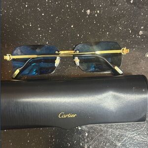 Cartier Men's Gold Frame Sunglasses with Blue Lenses